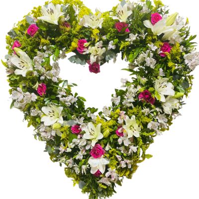 Coroa de Flores de Coração Nobre com Flores Coloridas no tamanho de 1:30 de altura e largura